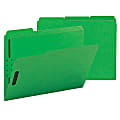 Smead® Color Reinforced Tab Fastener Folders, Letter Size, 1/3 Cut, 100% Recycled, Green, Pack Of 50