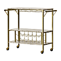 South Shore Maliza Bar Cart With Wine Bottle Storage And Wine Glass Rack, 32-3/4” x 37-1/2”, Faux Carrara Marble/Gold