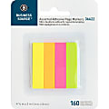 Business Source Removable Page Markers - 40 x Yellow, 40 x Green, 40 x Pink, 40 x Orange - 3/4" x 2" - Rectangle - Assorted - Removable, Repositionable, Self-adhesive - 4 / Pack - Recycled