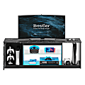 Bestier LED Gaming TV Stand For 65" TVs With Cabinet & Adjustable Glass Shelf, 20-1/2”H x 58-1/4”W x 13-13/16”D, Black Marble