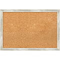 Amanti Art Rectangular Non-Magnetic Cork Bulletin Board, Natural, 26” x 18”, Crackled Metallic Narrow Plastic Frame