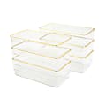 Martha Stewart Kerry Plastic Stackable Office Desk Drawer Organizers, 2"H x 3"W x 6"D, Clear/Gold Trim, Pack Of 6 Organizers 1 thumbnail image