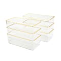 Martha Stewart Kerry Plastic Stackable Office Desk Drawer Organizers, 2"H x 3"W x 6"D, Clear/Gold Trim, Pack Of 6 Organizers