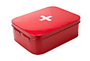 Mind Reader Vintage First Aid Storage Box, 4-1/4”H x 12-1/2”W x 9-1/2”D, Red