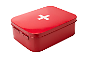 Mind Reader Vintage First Aid Storage Box, 4-1/4”H x 12-1/2”W x 9-1/2”D, Red 1 thumbnail image