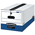 Bankers Box® Liberty® Plus Heavy-Duty Storage Boxes With String & Button Closures And Built-In Handles, Letter Size, 24" x 12" x 10", 60% Recycled, White/Blue, Case Of 12