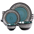 Elama Double Bowl Stoneware Dinnerware Set, Blue Sage, Set Of 16 Pieces