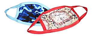 Washable Kids Face Masks, Camouflage And Baseball Print, Pack Of 2