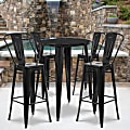 Flash Furniture Commercial-Grade Round Metal Bar Table Set With 4 Café Stools, 41" x 30", Black