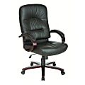 Office Star™ High-Back Leather And Wood Chair, 44"H x 26"W x 19 1/2"D, Mahogany Frame, Black Leather