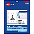 Avery® Waterproof Permanent Labels With Sure Feed®, 94121-WMF25, Hexagon, 2-1/2" x 2-57/64", White, Pack Of 150