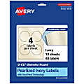 Avery® Pearlized Permanent Labels With Sure Feed®, 94514-PIP10, Round, 3-1/2" Diameter, Ivory, Pack Of 40 Labels