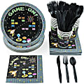 Juvale 144-Piece Game On Arcade Party Pack (Serves 24 Guests) Plates, Napkins, Cups, Forks, Spoons And Knives