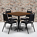 Flash Furniture Square Table Set With 4 Trapezoidal-Back Banquet Chairs, 30"H x 36"W x 36"D, Walnut/Black