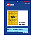 Avery® Print-To-The-Edge Labels With Sure Feed® Technology And Easy Peel®, 94103-BYP20, Square, 1" x 1", Matte Bright Yellow, Pack of 960 1 thumbnail image