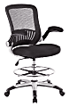 Office Star Mesh Back Drafting Chair With Mesh Seat, Adjustable Foot Ring And Padded Flip Arms, Black/Silver