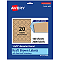 Avery® Kraft Permanent Labels With Sure Feed®, 94507-KMP100, Round, 1-5/8" Diameter, Brown, Pack Of 2,000