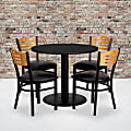 Flash Furniture Round Laminate Table Set With 4 Wood Slat-Back Metal Chairs, 30"H x 36"W x 36"D, Black