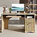 Bestier 63" Executive Office Desk with Fluted Details and Curved Edges, Natural Oak 1 thumbnail image