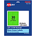 Avery® Printable Labels With Sure Feed® Technology, 94210-NGP40, Rectangle, 2/3" x 3-7/16", Matte Neon Green, Pack of 1200 1 thumbnail image