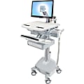 Ergotron StyleView Cart with LCD Arm, LiFe Powered, 1 Drawer - 1 Drawer - 33 lb Capacity - 4 Casters - Aluminum, Plastic, Zinc Plated Steel - White, Gray, Polished Aluminum