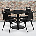 Flash Furniture Square Laminate Table Set With Round Base And 4 Trapezoidal Back Banquet Chairs, 30"H x 36"W x 36"D, Black