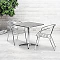 Flash Furniture Square Aluminum Indoor/Outdoor Table Set With 2 Slat-Back Chairs, 27-1/2"H x 27-1/2"W x 27-1/2"D, Aluminum