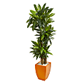 Nearly Natural Dracaena 66”H Artificial Real Touch Plant With Square Planter, 66”H x 25”W x 25”D, Green/Orange