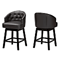 Baxton Studio Theron Faux Leather Swivel Counter-Height Stools With Backs, Dark Brown/Espresso Brown, Set Of 2 Stools