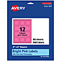 Avery® Print-To-The-Edge Labels With Sure Feed® Technology And Easy Peel® Label Feature, 94107-BPP80, Square, 2" x 2", Matte Bright Pink, Pack of 960 1 thumbnail image
