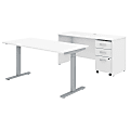 Bush Business Furniture Studio C 60"W x 30"D Height Adjustable Standing Desk, Credenza and One Mobile File Cabinet, White, Standard Delivery