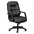 HON® Pillow-Soft® Ergonomic Bonded Leather Executive Chair With Fixed Loop Arms, Black