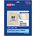 Avery® Pearlized Permanent Labels With Sure Feed®, 94610-PIP100, Star, 3/4" x 3/4", Ivory, Pack Of 8,000 Labels