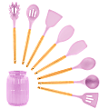 MegaChef Silicone And Wood Cooking Utensils, Pink, Set Of 9 Utensils