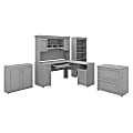 Bush Furniture Fairview 60"W L-Shaped Desk With Hutch, Storage Cabinets And 5-Shelf Bookcase, Cape Cod Gray, Standard Delivery