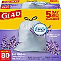 Glad® Tall Kitchen 5-Day OdorShield® Trash Bags With Febreze™ Freshness, 13 Gallons, Mediterranean Lavender Scent, White, Pack Of 80