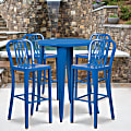Flash Furniture Commercial-Grade 30" Round Metal Indoor-Outdoor Bar Table with 4 Vertical-Slat-Back Stools, Blue 1 thumbnail image