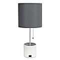 Simple Designs Hammered Metal Organizer Table Lamp, 18-1/2”H, Gray Shade/White Base