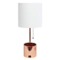 Simple Designs Hammered Metal Organizer Table Lamp, 18-1/2”H, White Shade/Rose Gold Base 1 thumbnail image