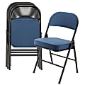 Elama Metal Folding Chairs With Padded Seats, Dark Blue/Black, Set Of 4 Chairs