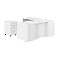 Bush Business Furniture Hampton Heights 72"W Executive L-Shaped Desk With 3-Drawer Mobile File Cabinet, White, Standard Delivery