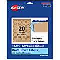 Avery® Kraft Permanent Labels With Sure Feed®, 94110-KMP50, Square Scalloped, 1-5/8" x 1-5/8", Brown, Pack Of 1,000 1 thumbnail image