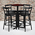Flash Furniture Round Laminate Table Set With X-Base And Four 2-Slat Ladder-Back Metal Barstools, 42"H x 24"W x 24"D, Mahogany/Black