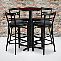 Flash Furniture Round Laminate Table Set With X-Base And Four 2-Slat Ladder-Back Metal Barstools, 42"H x 24"W x 24"D, Mahogany/Black 1 thumbnail image