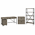 kathy ireland Home by Bush® Furniture Ironworks 60"W Writing Desk With File Cabinets And 5-Shelf Etagere Bookcase, Restored Gray, Standard Delivery 1 thumbnail image
