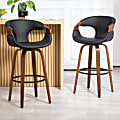 Glamour Home Baylor Faux Leather Barstool With Back, Black/Brown