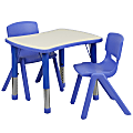 Flash Furniture Rectangular Height-Adjustable Activity Table Set With 2 Chairs, 23-1/2"H x 21-7/8"W x 26-5/8"D, Blue
