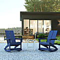 Flash Furniture Finn 3-Piece Modern Commercial Grade All-Weather Adirondack Rocking Chair Set, Navy/White