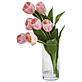 Nearly Natural Tulip 16”H Artificial Floral Arrangement With Cylinder Vase, 16”H x 7”W x 3”D, Pink 1 thumbnail image