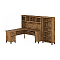 Bush Furniture Somerset 72"W L-Shaped Desk With Hutch And 5-Shelf Bookcase, Fresh Walnut, Standard Delivery